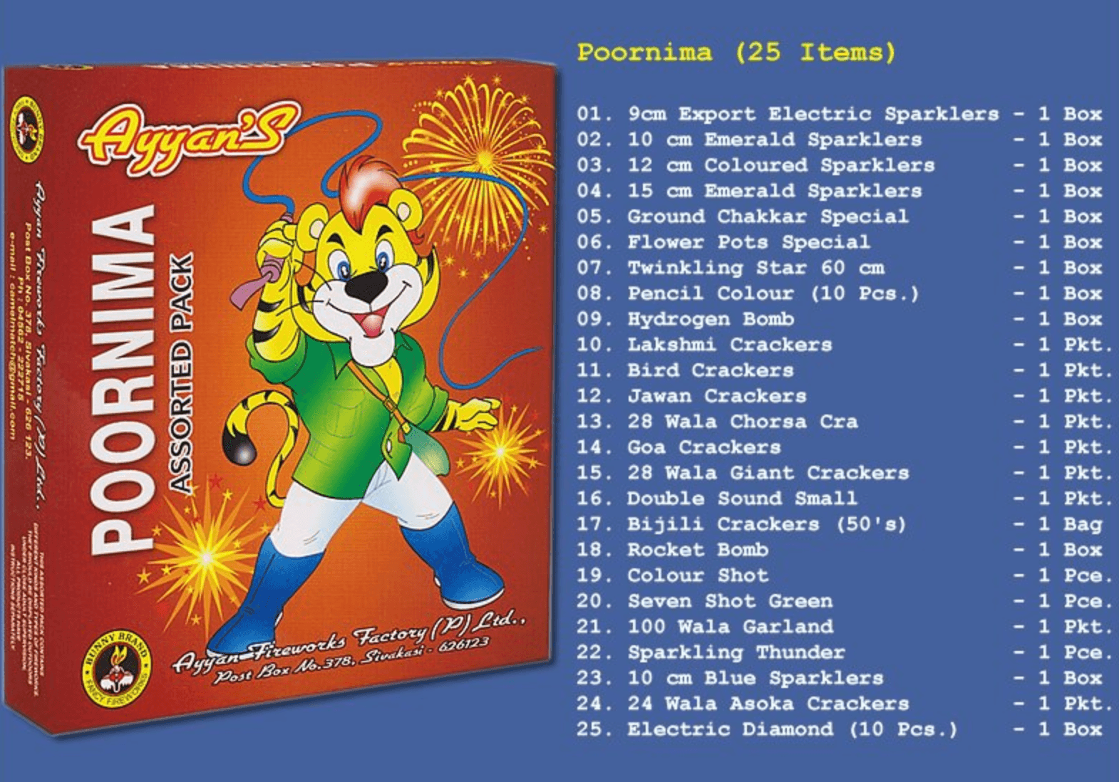 Poornima Assorted Pack – 25 Fireworks By Ayyan Fireworks thumbnail