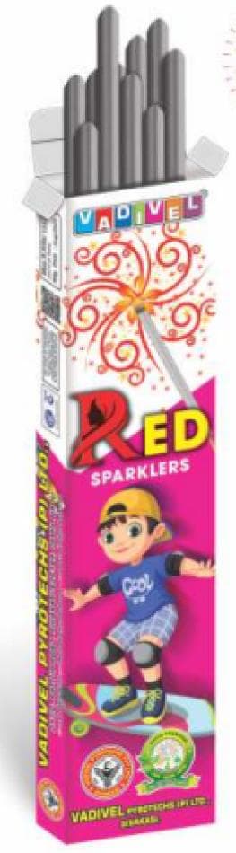 7 Cm Red Sparklers – 100 Pcs Box | Vadivel Fireworks | Umayal Crackers